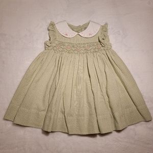 CARTER'S ♡ 2pc Lime Green 'n Cream Mini Check Smocked Floral Dress Outfit NB